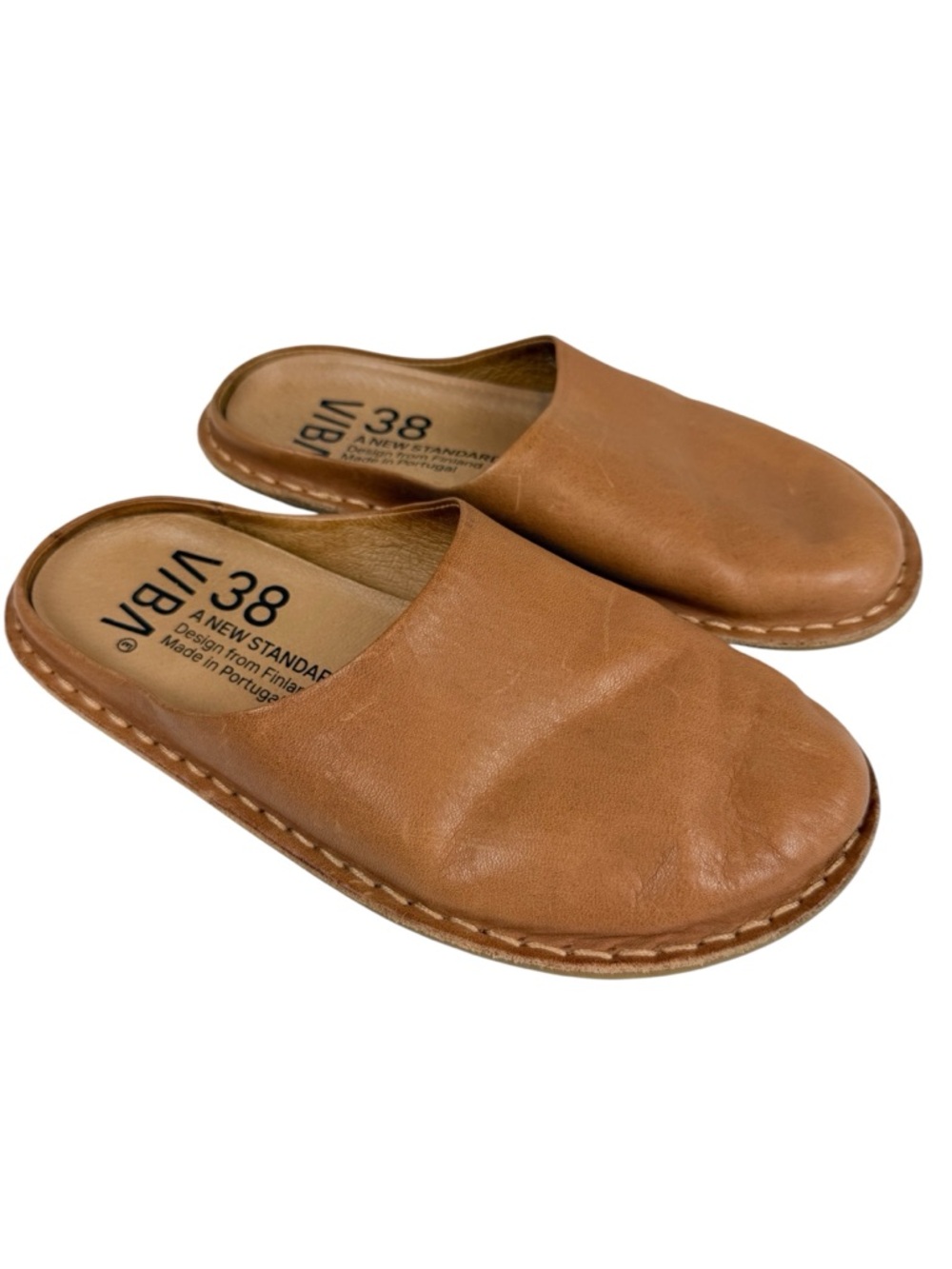 VIBAe Roma Leather Mules Cognac Brown Size 38/ US 8
